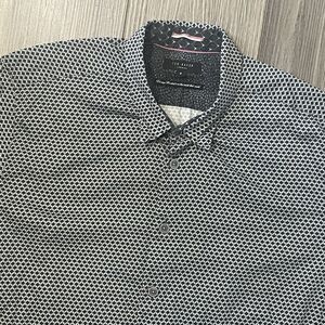 Ted Baker Button Down Shirt Men's 6 Blue Geometric Business Short Sleeve